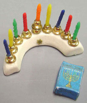 Dollhouse Miniature Round Ceramic Menorah with Candles